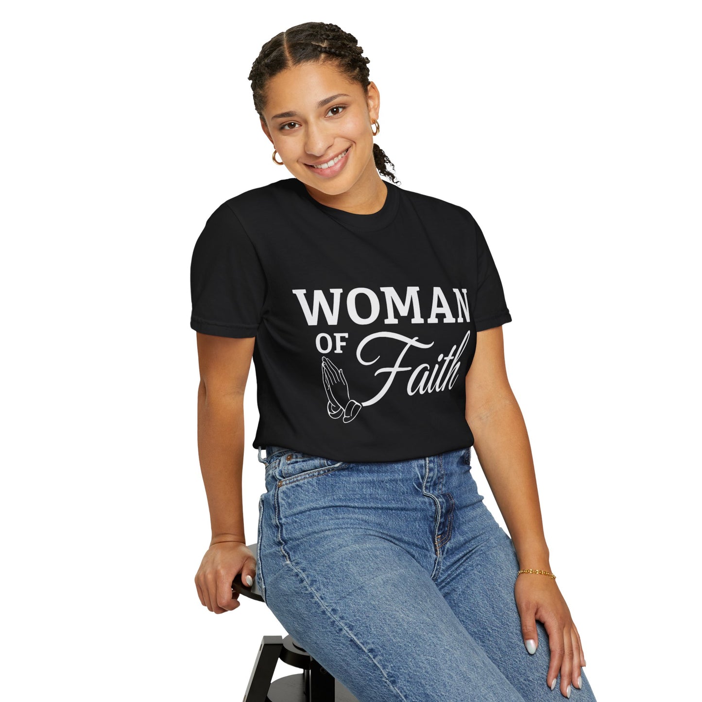 Woman of Faith Garment-Dyed T-shirt, Inspirational Apparel, Religious Gift, Christian Tee, Faith-Based Fashion, Unisex Shirt