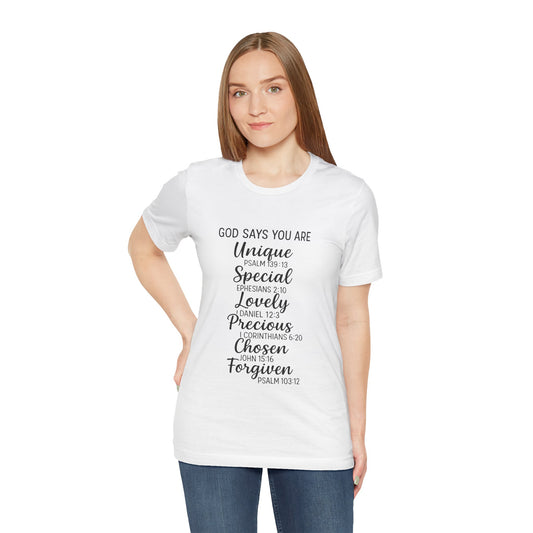 Inspirational Quote Tee, God Says You Are Unique T-Shirt, Faith Apparel, Christian Gift, Motivational Wear